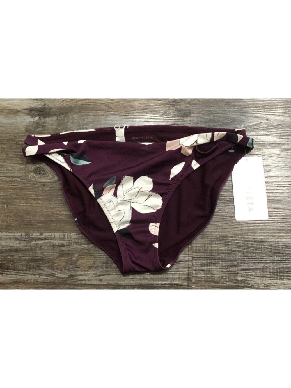 Athleta Plum Floral Print Swimsuit Bikini Bottom Large New with Tags